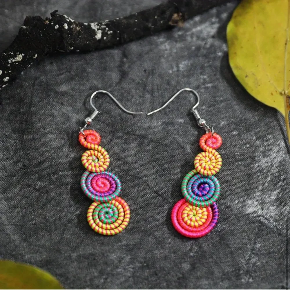 Multicolor retro spiral swirl drop earrings